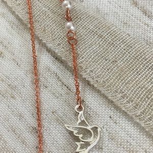 Rose Gold Dove Pearl Dainty Necklace